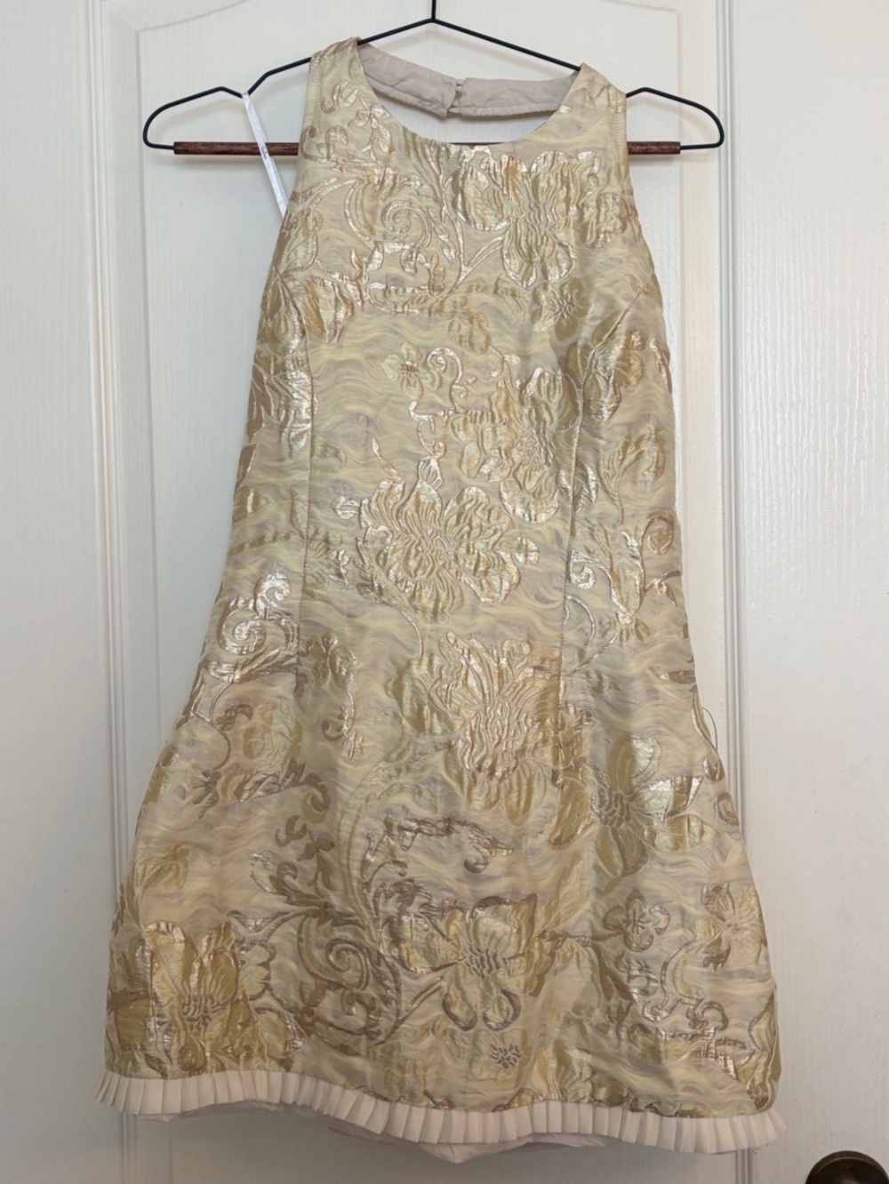 Lulus Chic Demeanor Gold Floral Jacquard Halter Mini Dress Size L